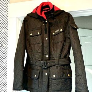 Women's Quilted Black Jacket with Belt